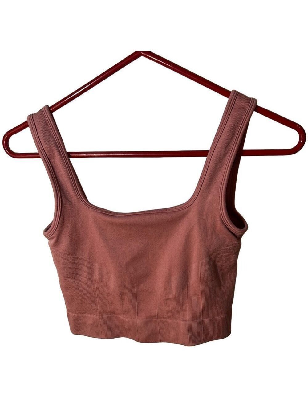 knix good to go long line seamless ribbed knit sports bra salmon pink sz small